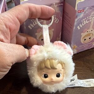 Pop Mart Hacipupu Cute Plush Keychain with Pink and White Accents